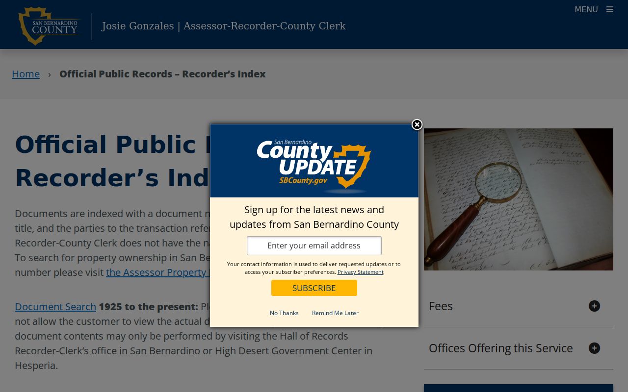 Rancho Cucamonga residents directory recorder index