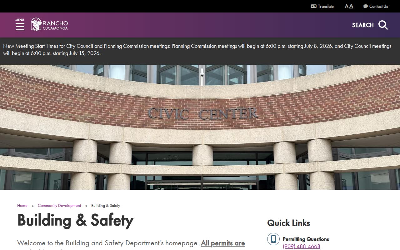 Rancho Cucamonga street directory building permit records