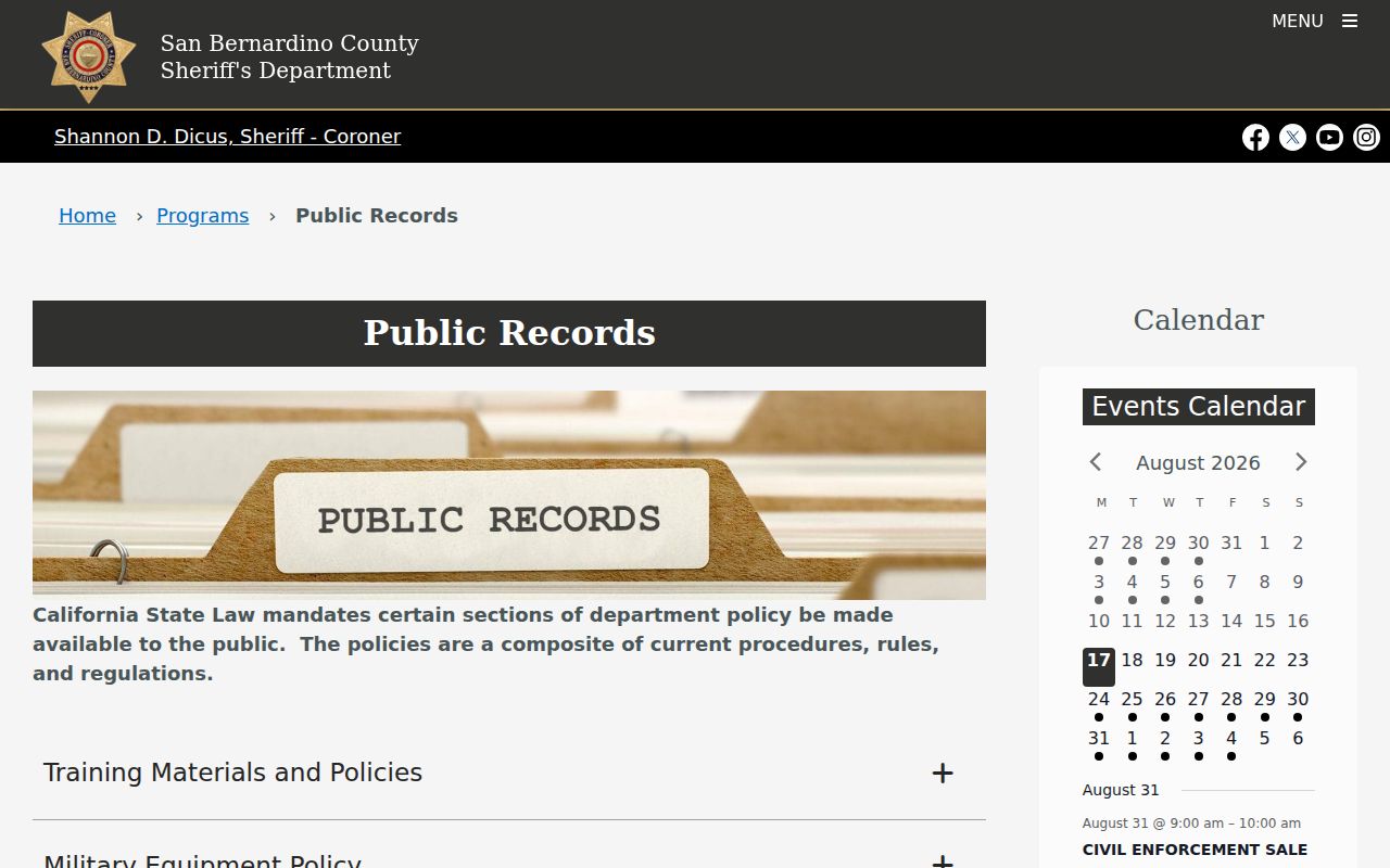 Rancho Cucamonga ZIP code directory Sheriff public records